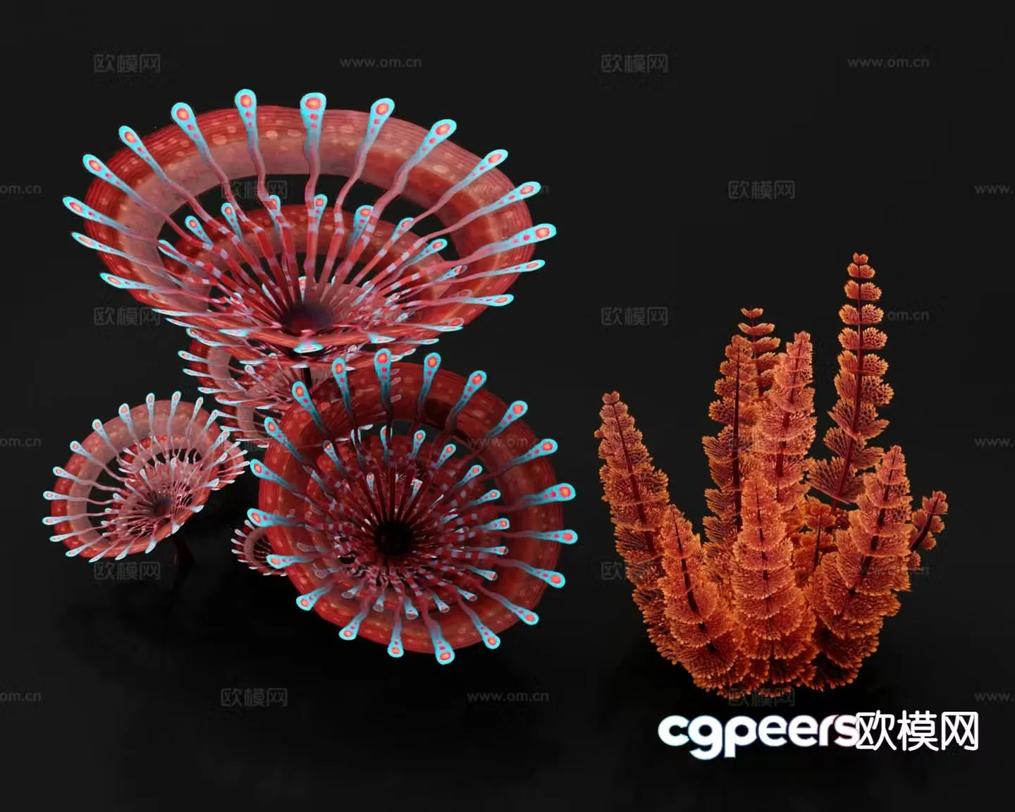 Red flowers and plants Volcanic grass Coral reefs Glowing plants Science fiction alien plants 3D model