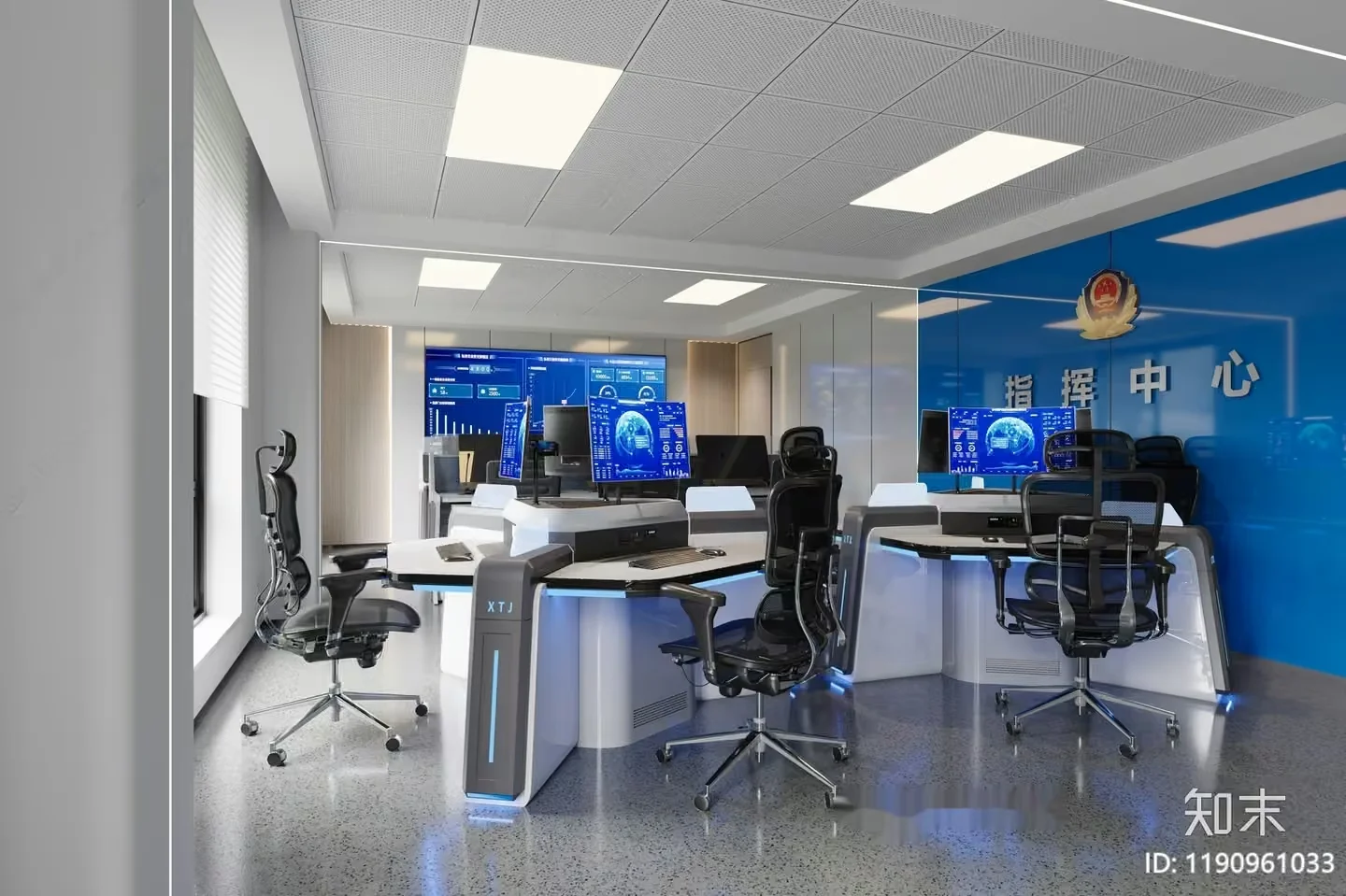 Office Space With Desks And Computers 3D Model – 1973 – VRAY Render
