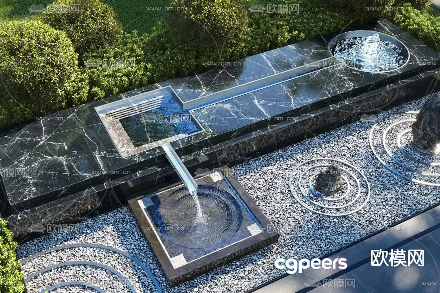 Courtyard water feature fountain pool 3d model