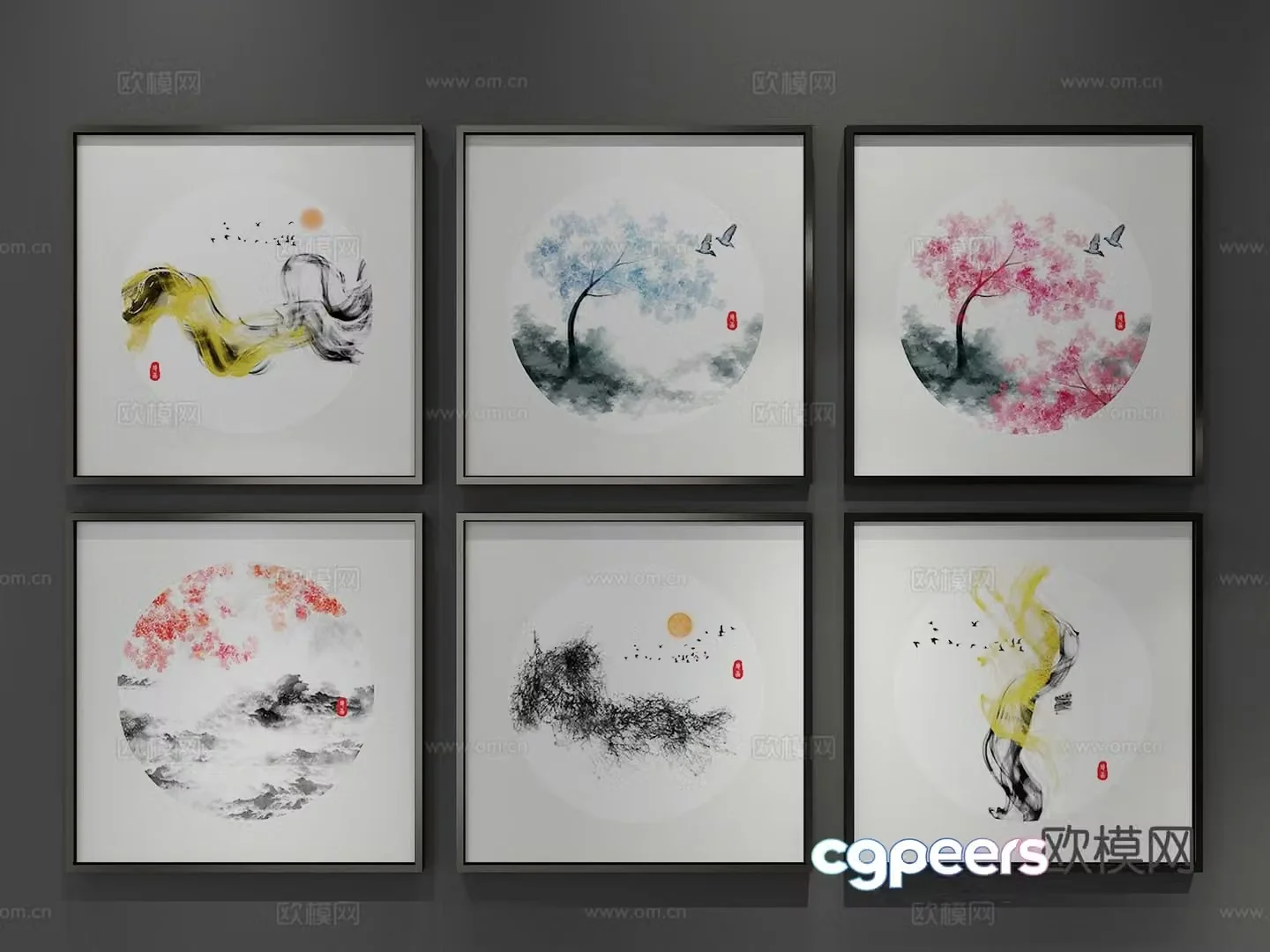 New Chinese style decorative painting ink painting hanging painting 3D model