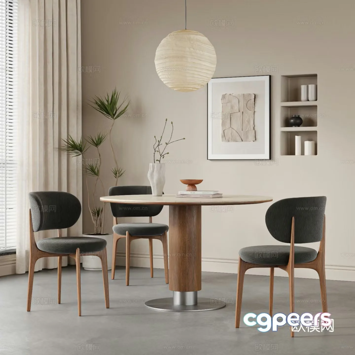 Middle style restaurant dining table and chair combination round dining table and chair Wasabi dining table and chair retro dining table and chair 3D model