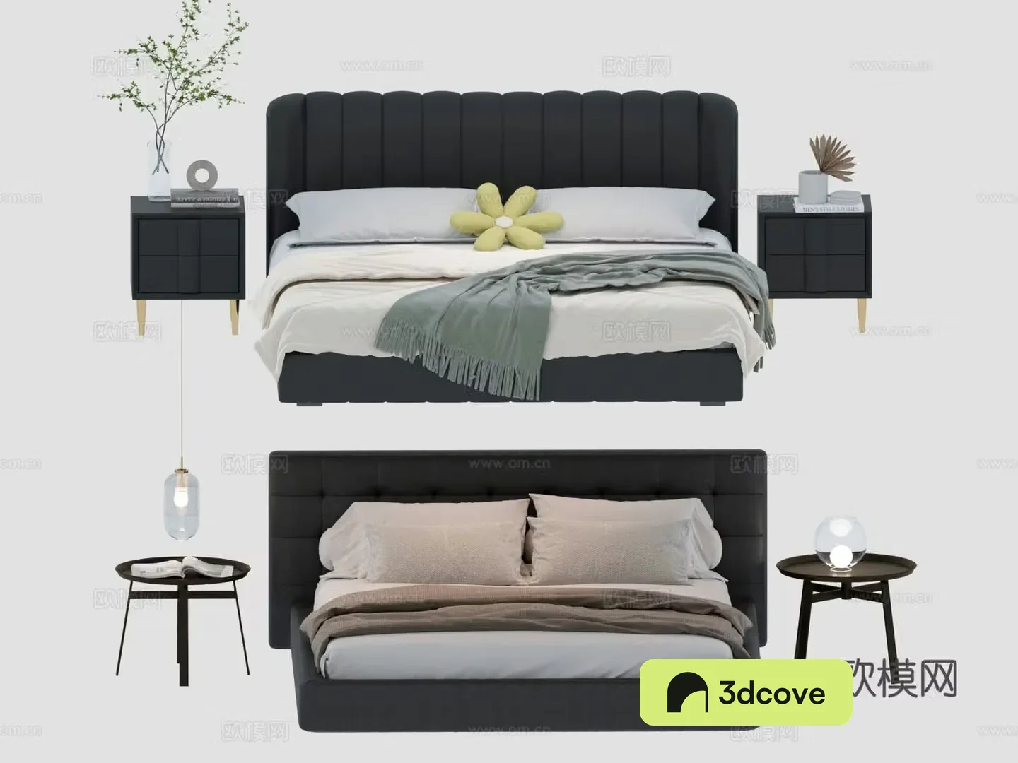Modern double bed with headrest leather bed