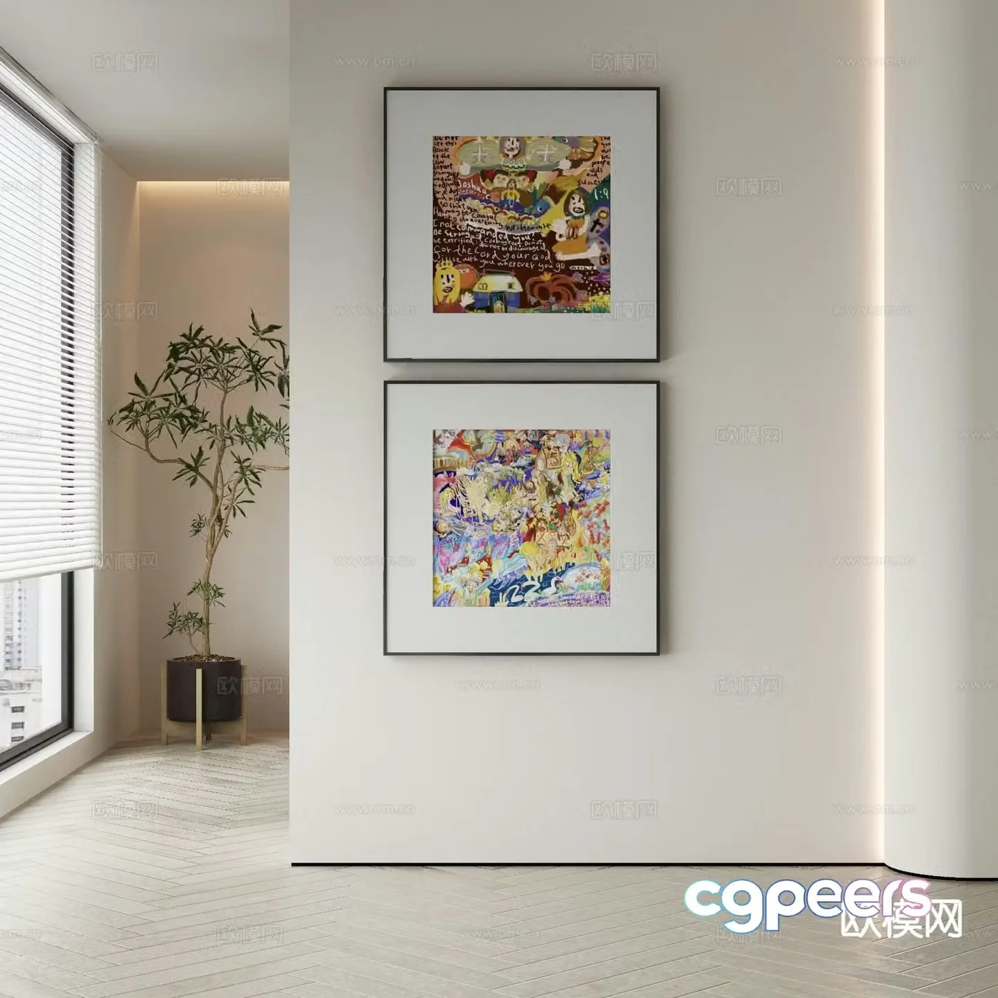 Modern oil painting cartoon painting decorative painting 3d model