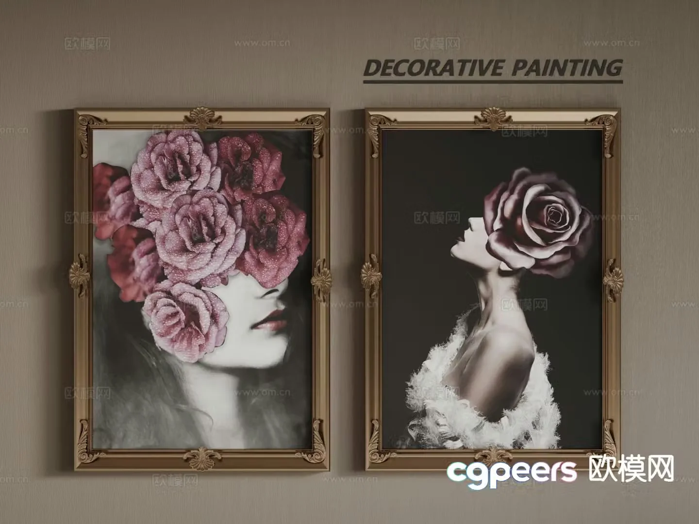European decorative painting frame painting bedside painting artistic portrait painting 3D model