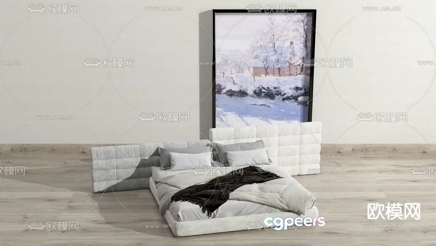 Fabric double bed 3d model