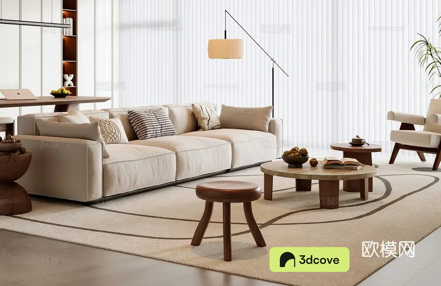 Medium style sofa coffee table combination 3D model