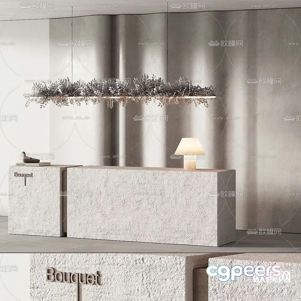 Wabi-sabi style front desk reception desk service desk 3d model
