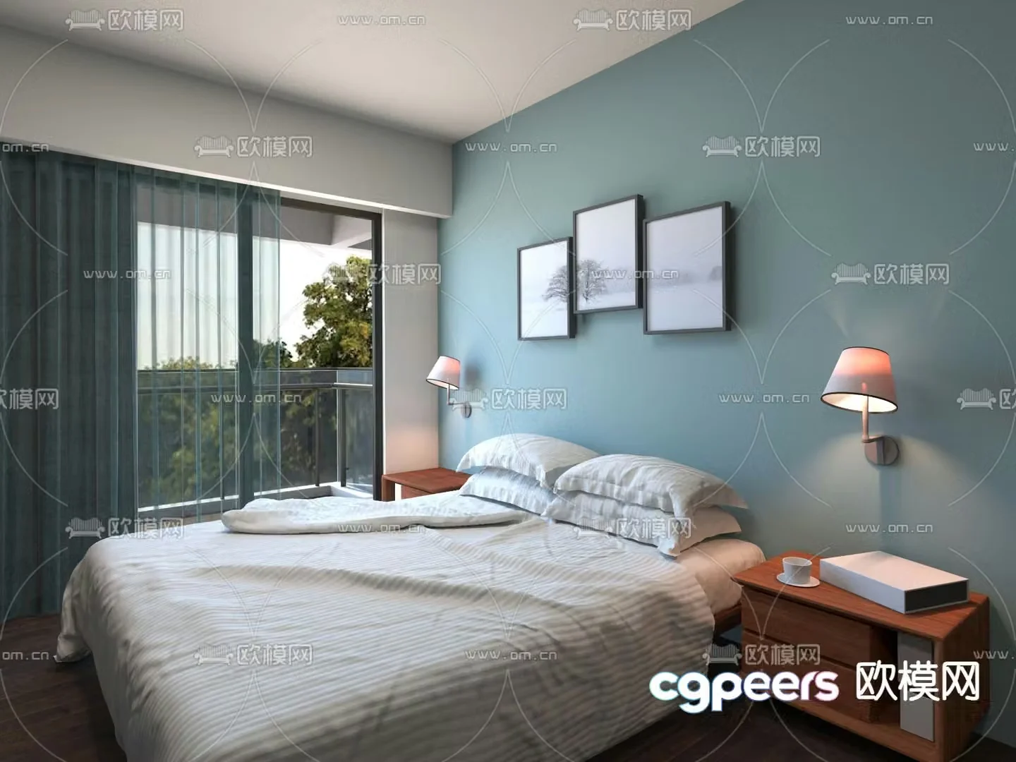 Modern double bed 3d model