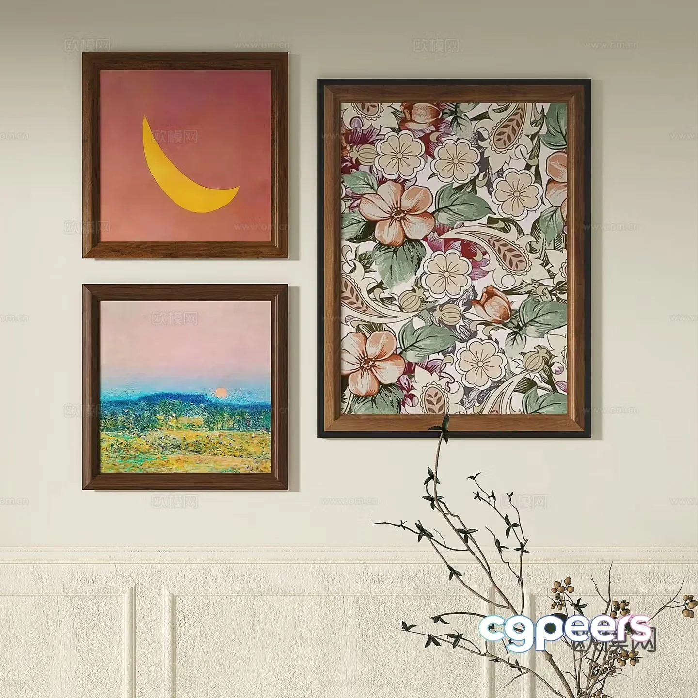 Modern French retro abstract light luxury simple medieval decorative painting 3d model