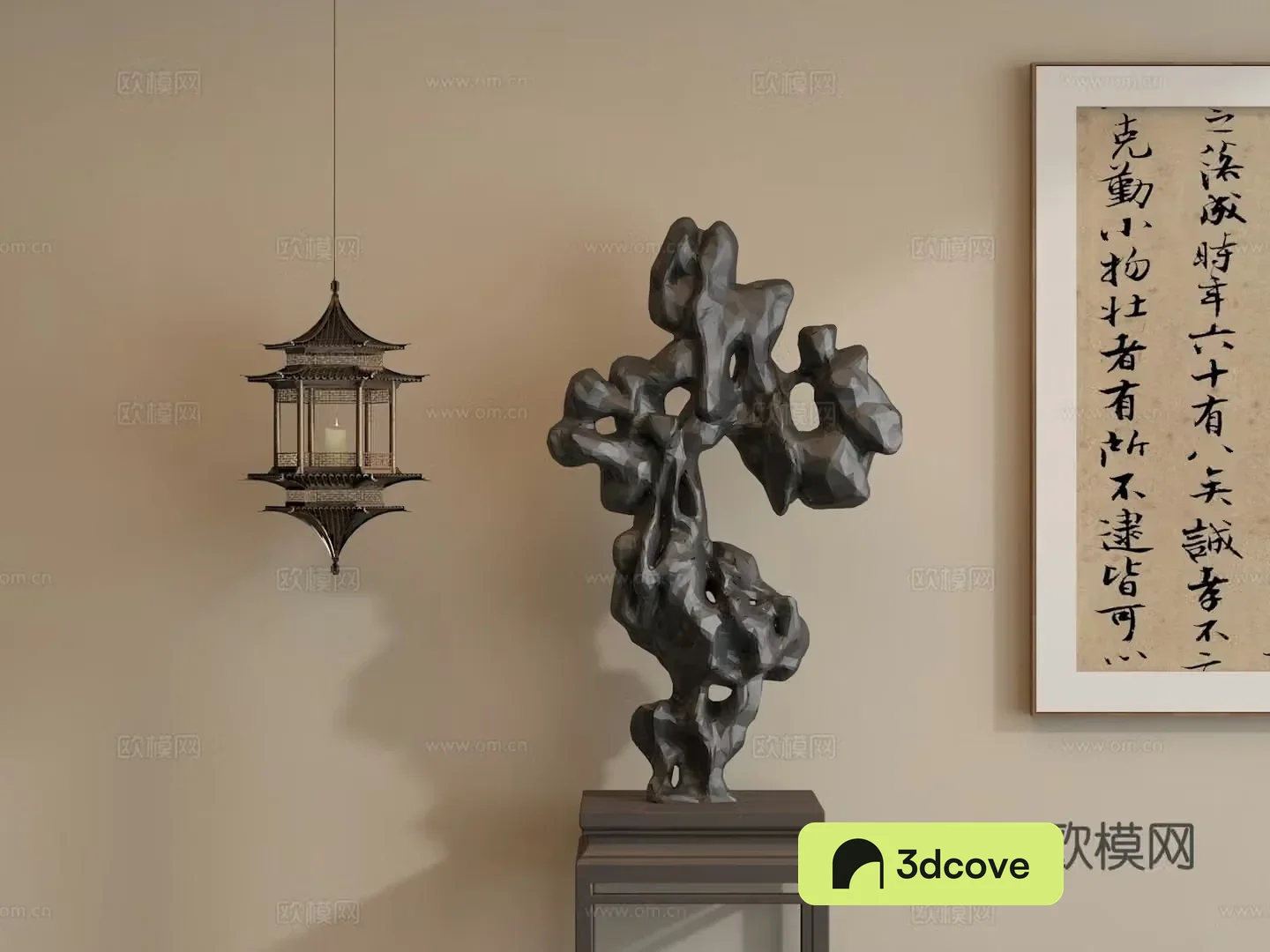 New Chinese style ancient Taihu stone chandeliers hanging painting