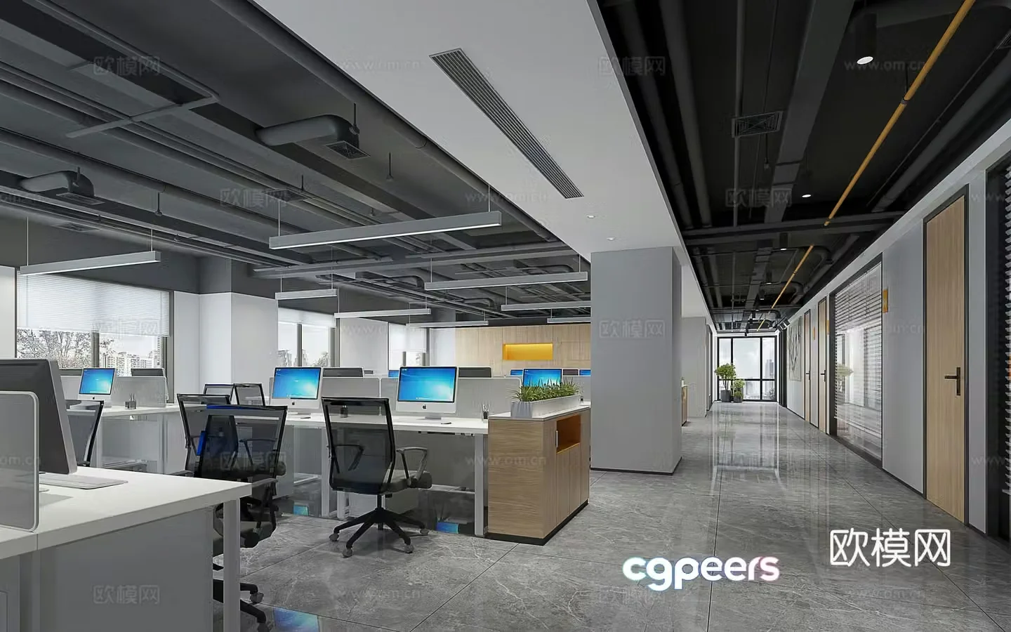 Modern open office area 3d model