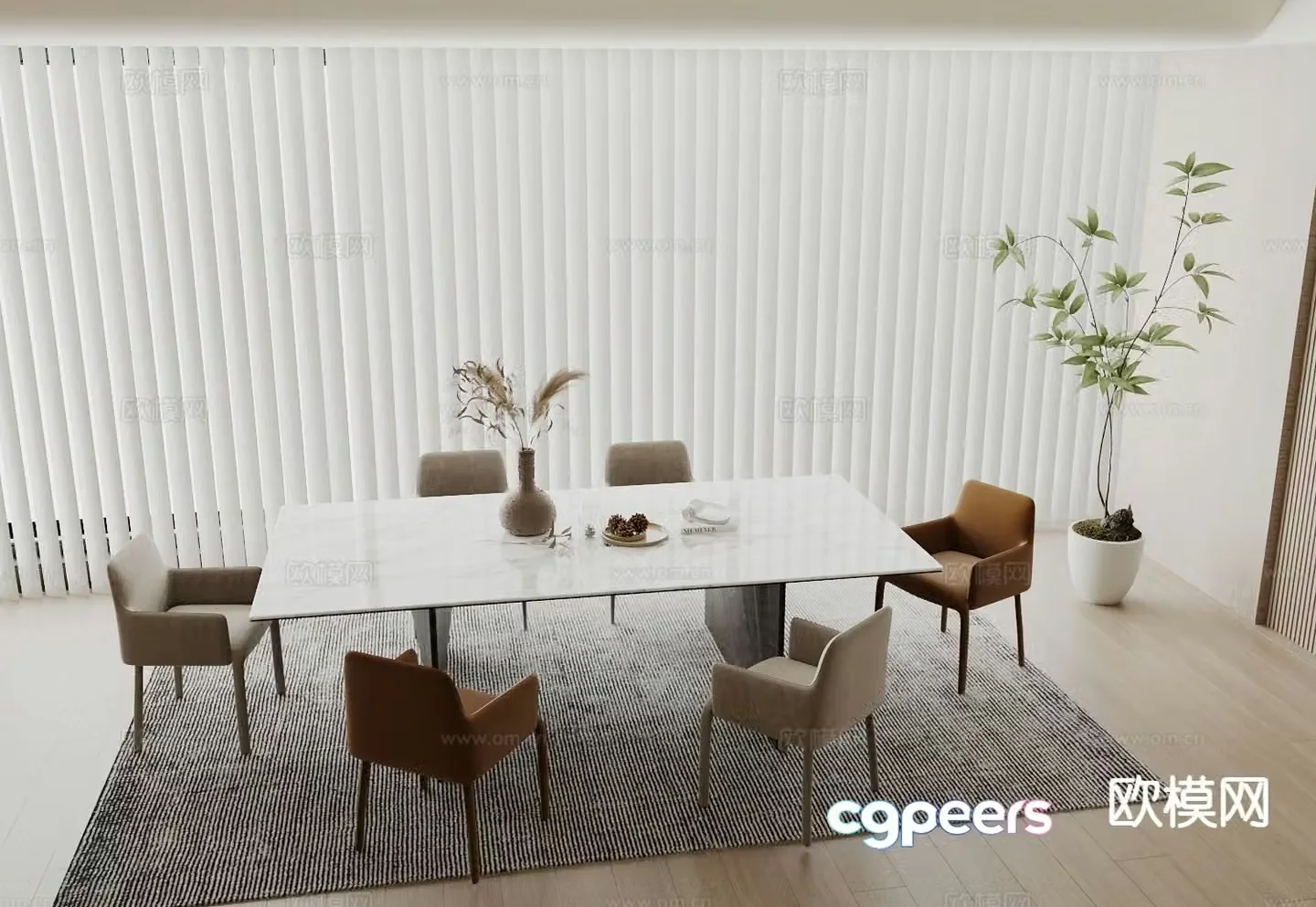 Modern dining table and chairs 3d model