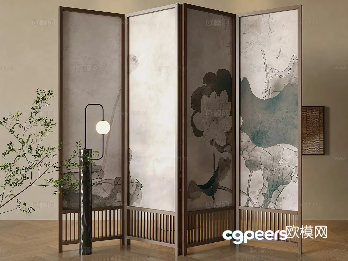 New Chinese style folding screen 3d model