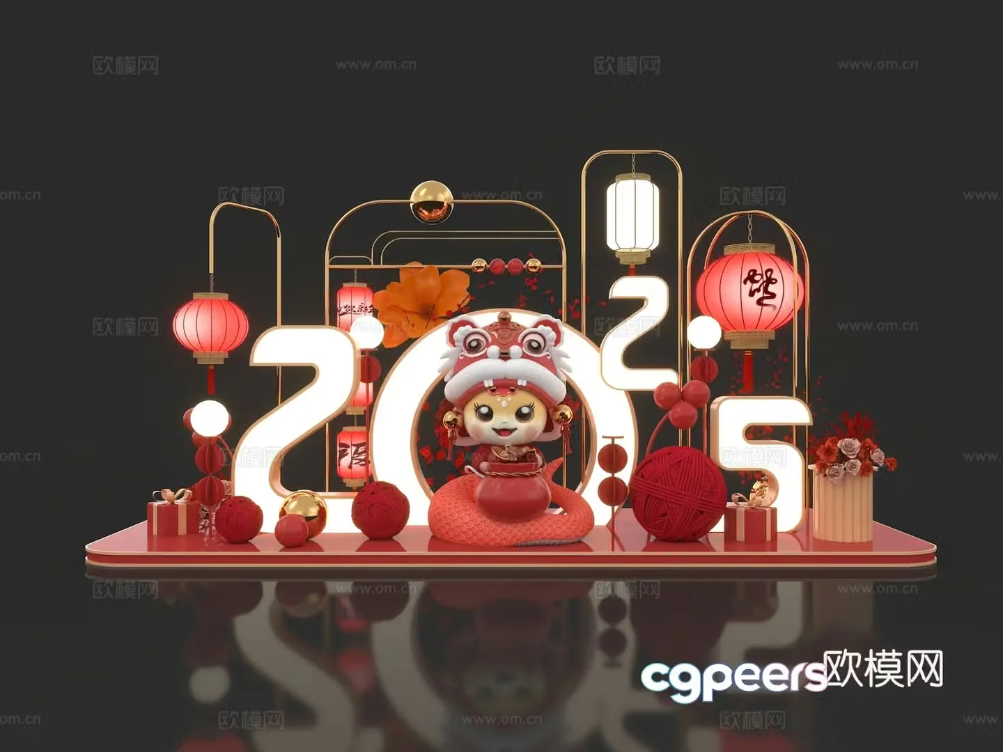 Chinese style beauty new year beauty check-in point 3D model