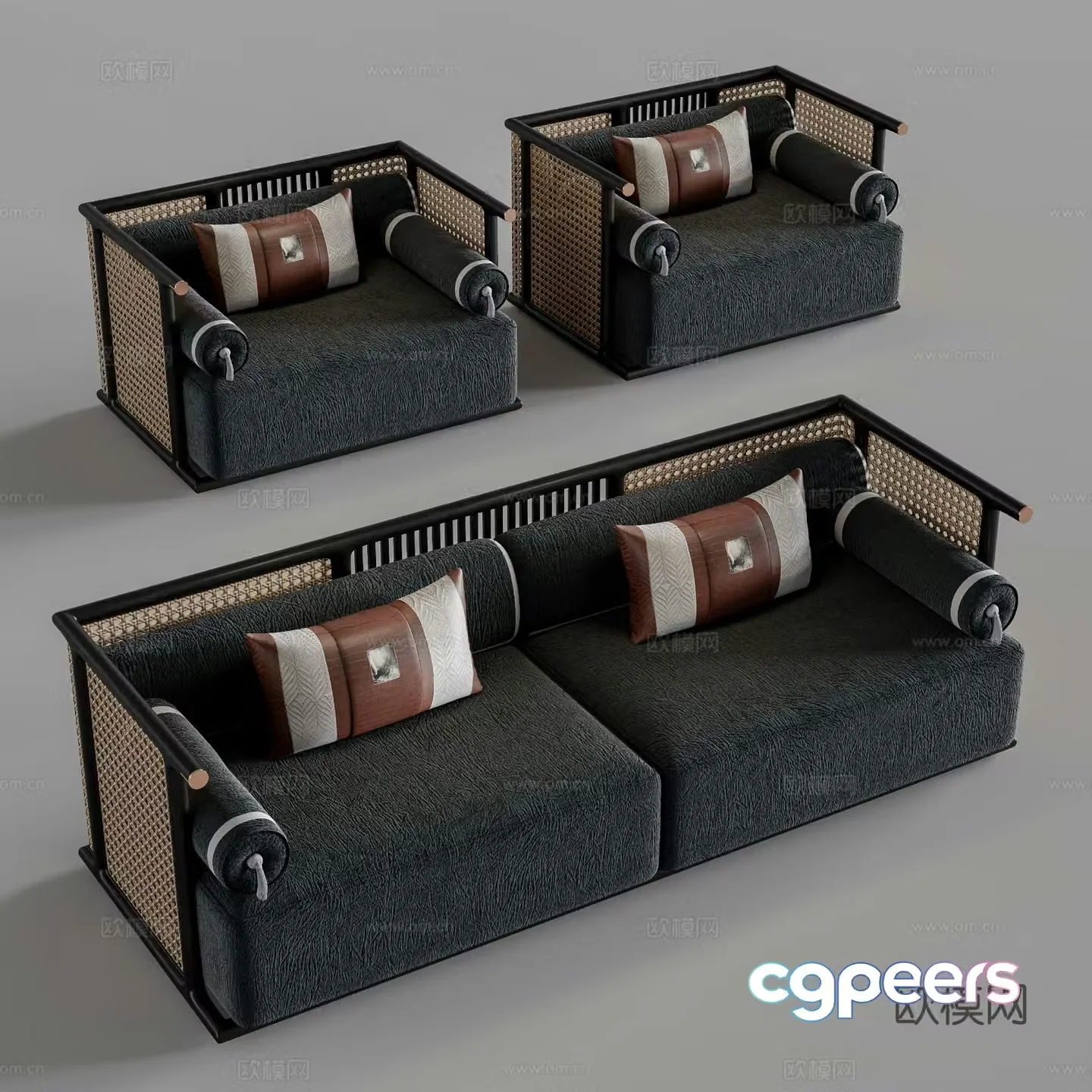 New Chinese style double sofa 3d model