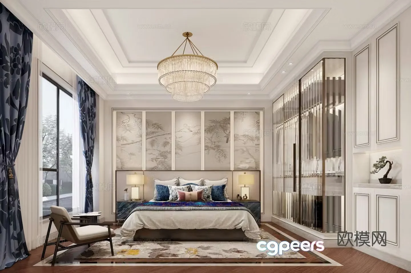 New Chinese style elderly room 3D model