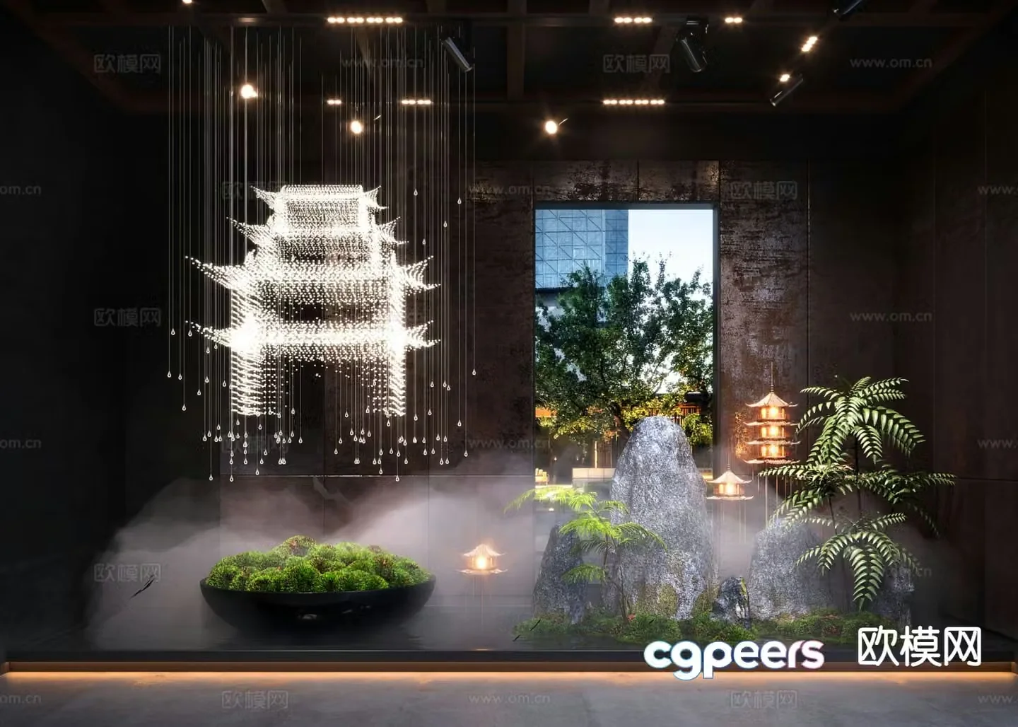 New Chinese style interior landscaping 3D model