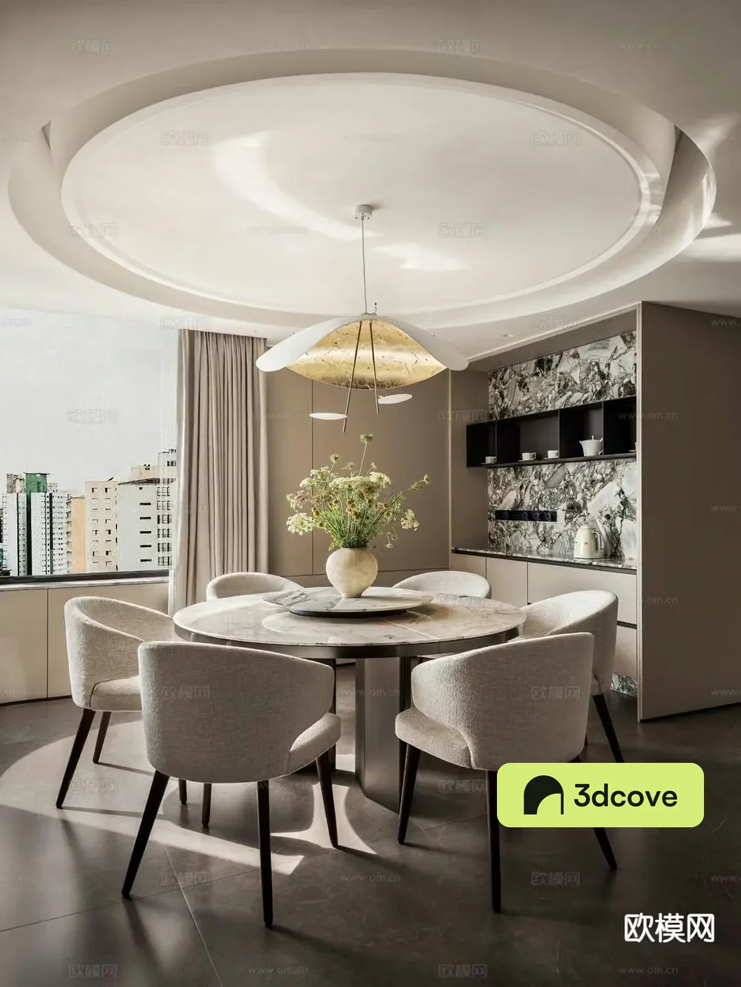 Light luxury dining table and chairs round dining table
