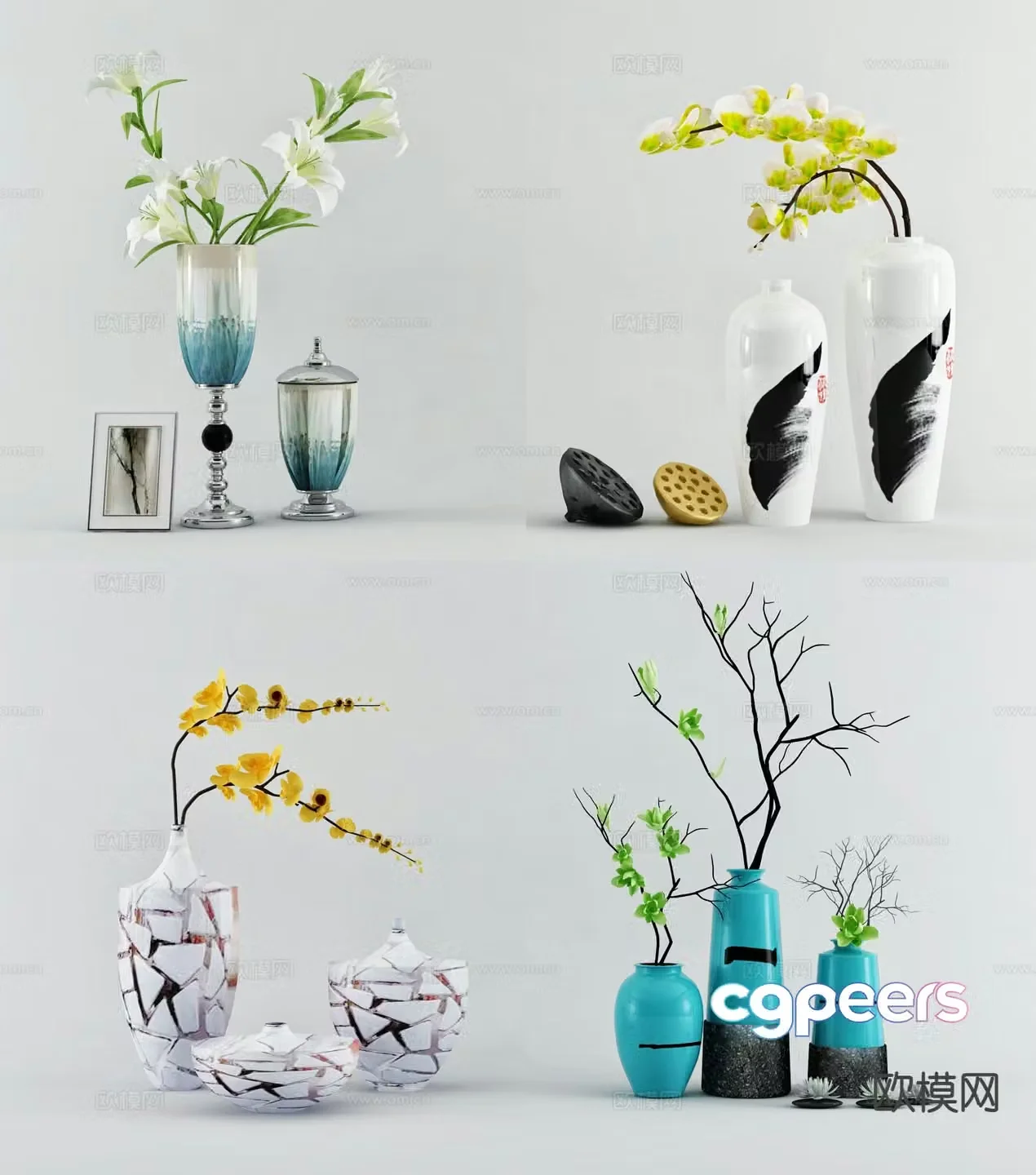 modern vase flowers floral arrangement flower arrangement 3d model
