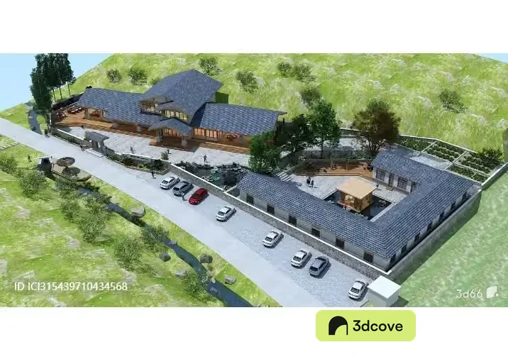 A 3D Rendering Of A Large House