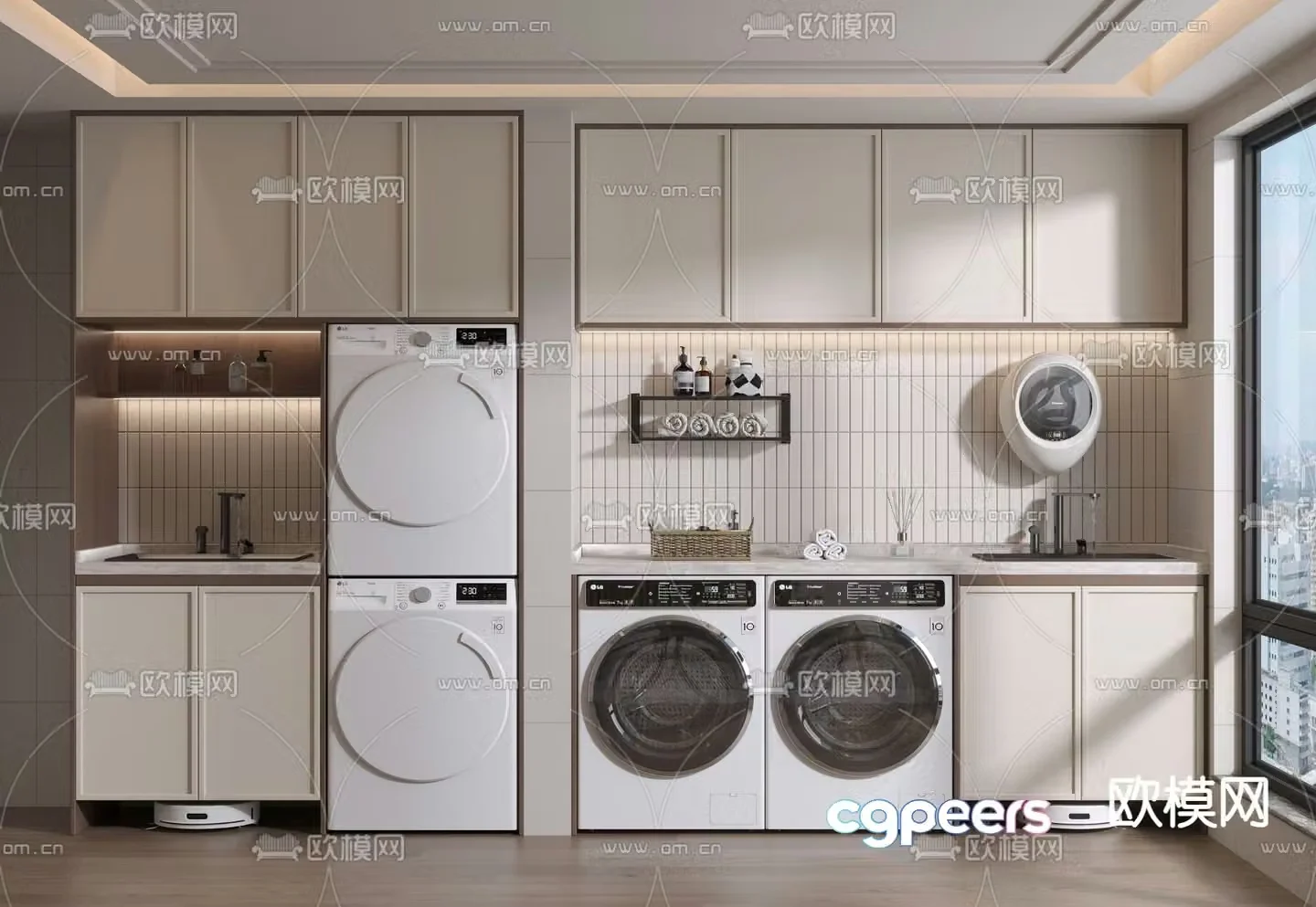Middle style balcony cabinet washing machine cabinet 3d model