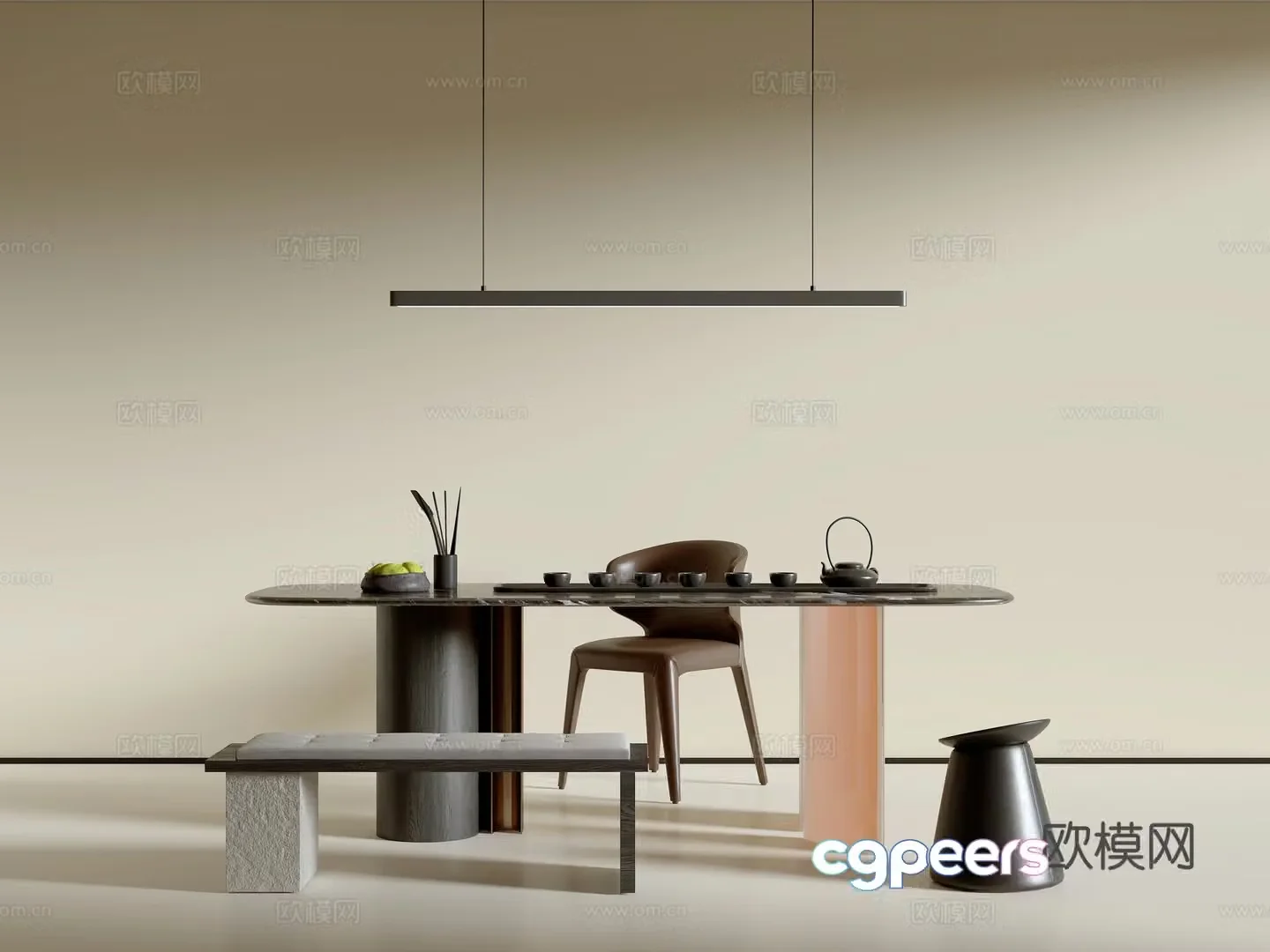 Modern Italian tea table and chair combination 3D model
