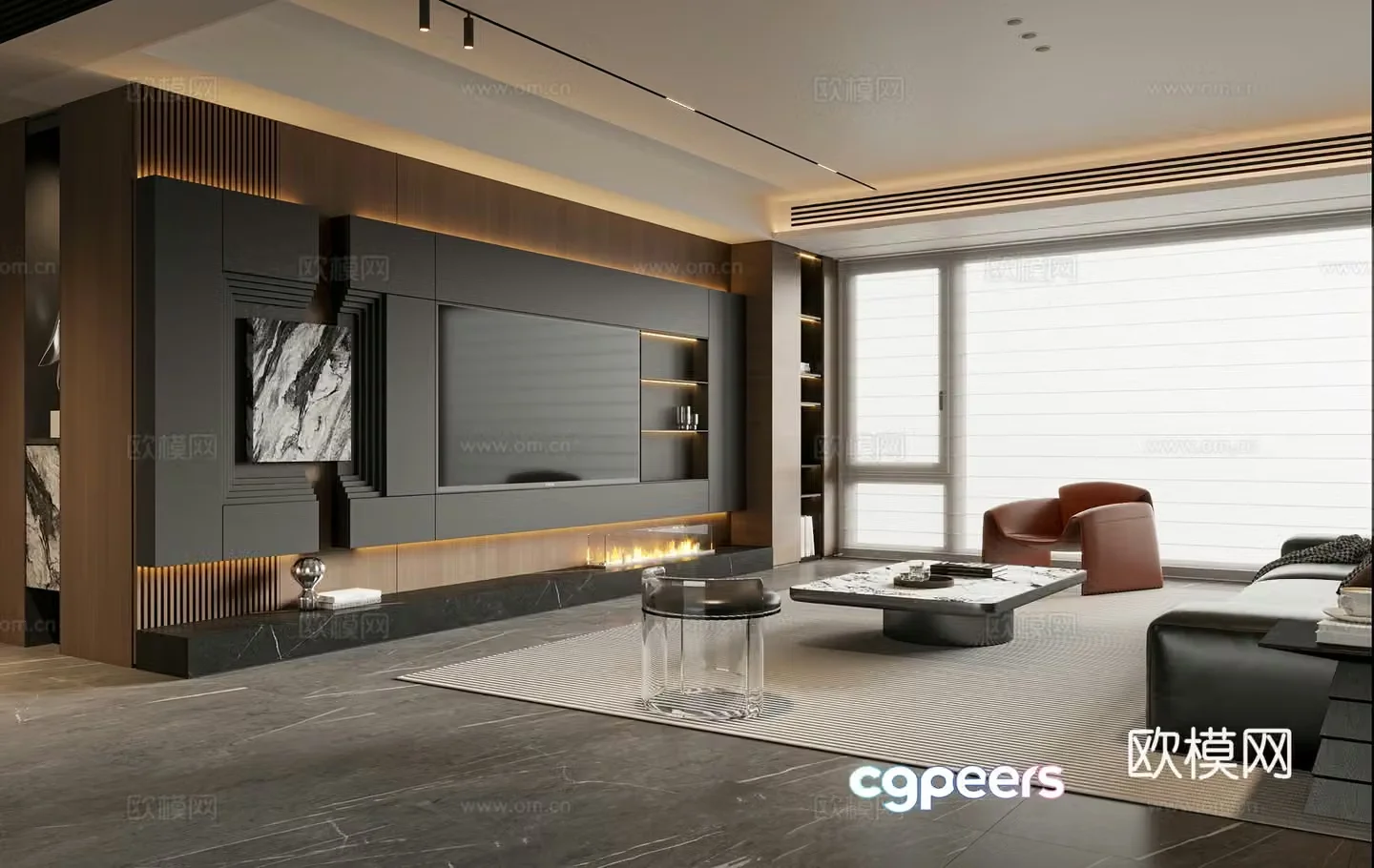 Modern simple living room sofa coffee table combination leisure chair TV cabinet sofa stool floor lamp 3d model