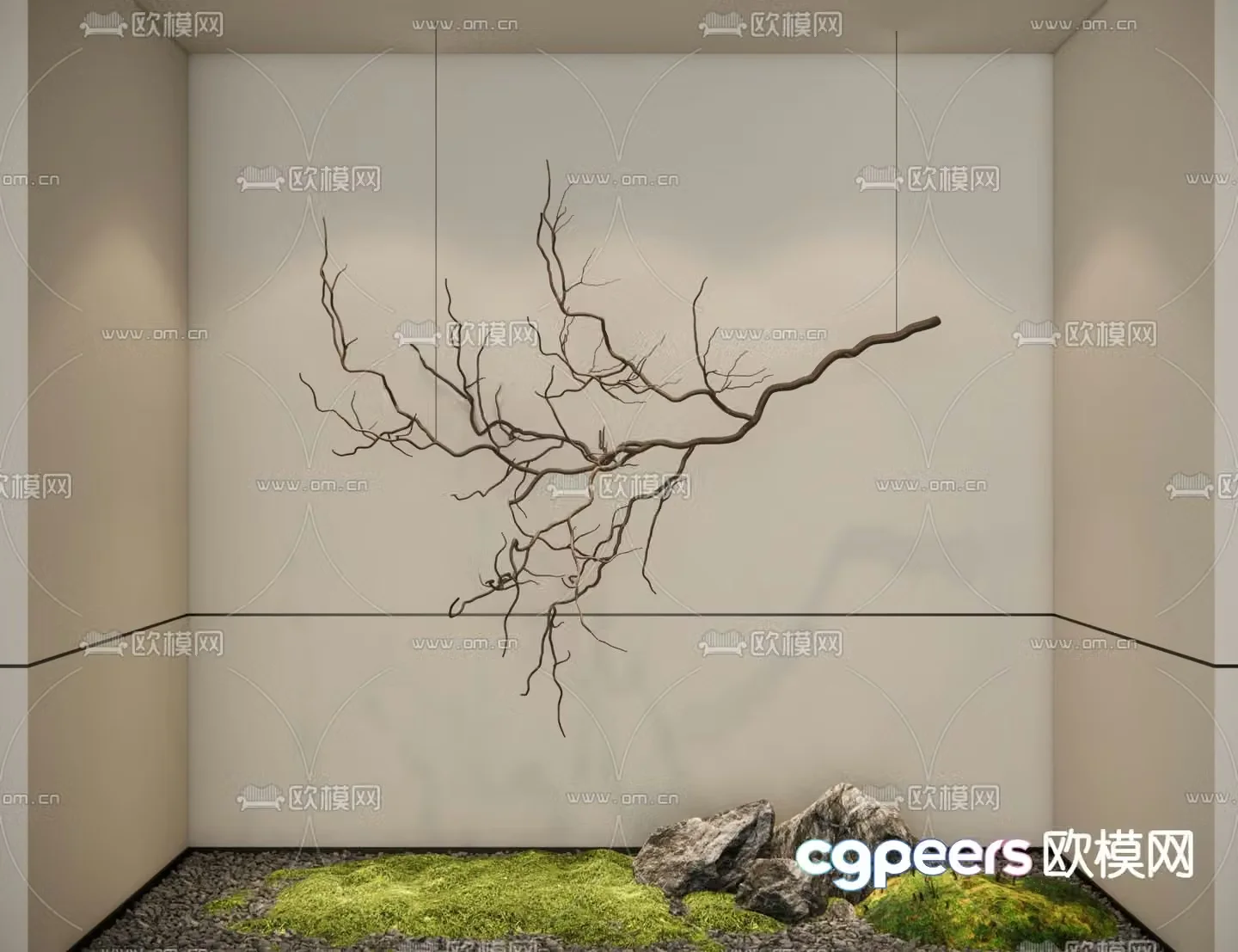 Indoor landscaping moss sketch hanging dead branches 3D model