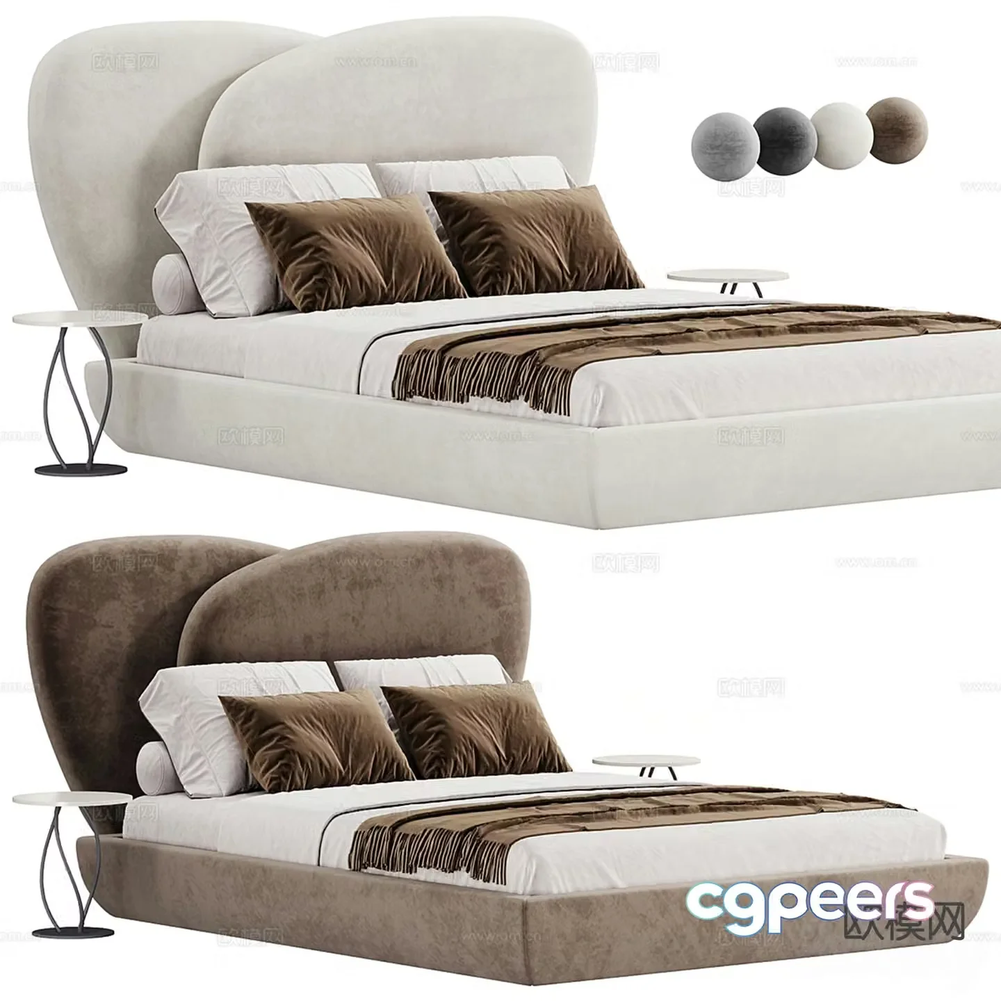 Modern double bed curved bed 3d model