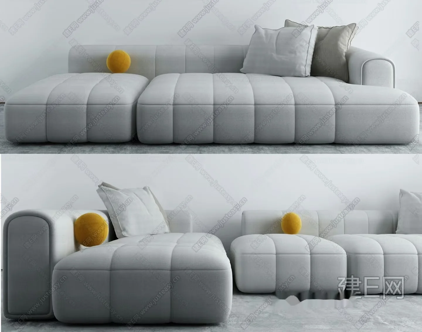 Modern White Couch 3D Model – 16350 – VRAY Render