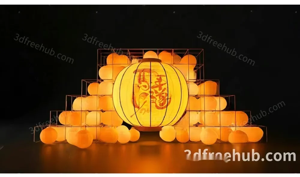 The Main Subject Is A 3D Rendering Of A Yellow Lantern Surrounded By 3D Model – 18921 – VRAY Render