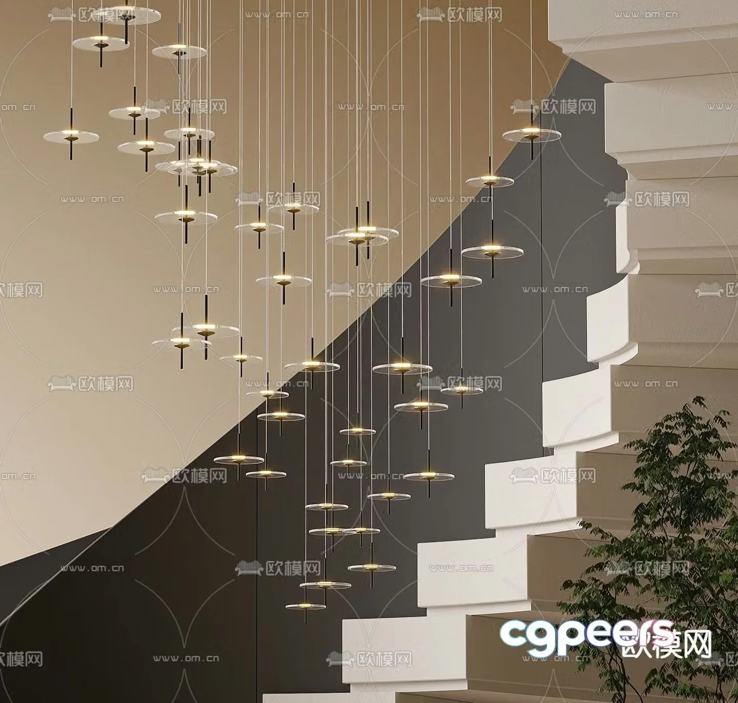 Crystal lamp Stair chandelier 3d model