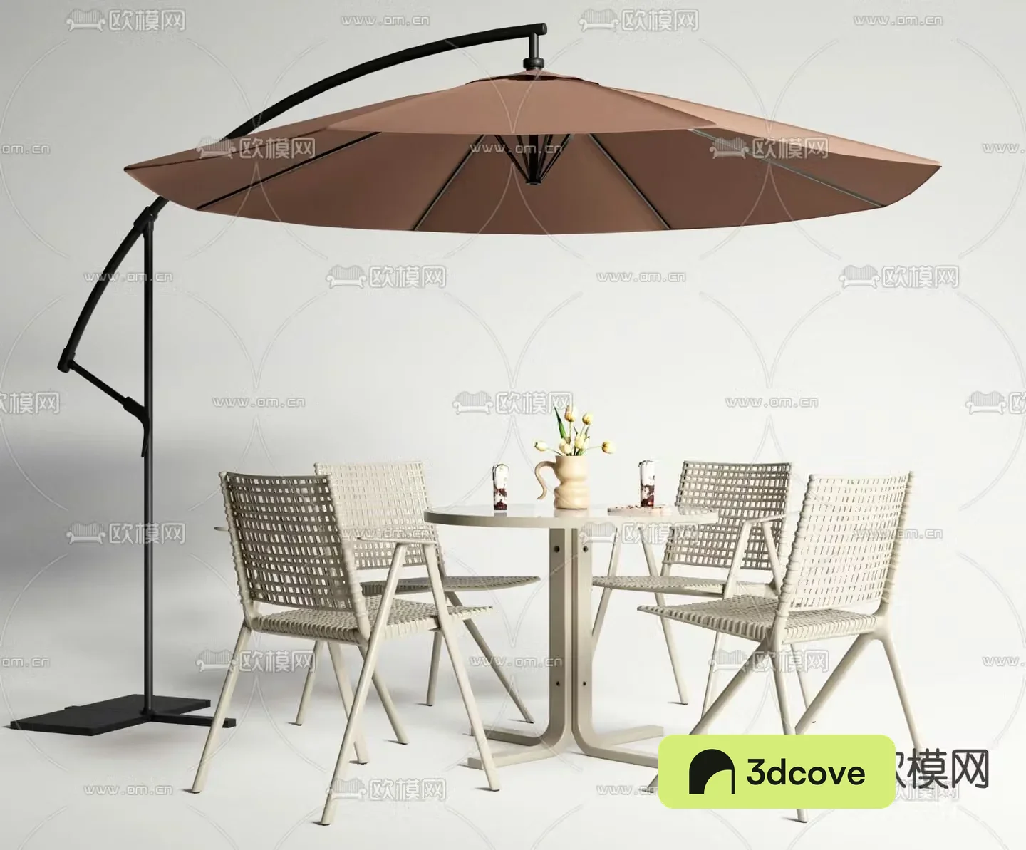 Minotti outdoor table and chairs parasol