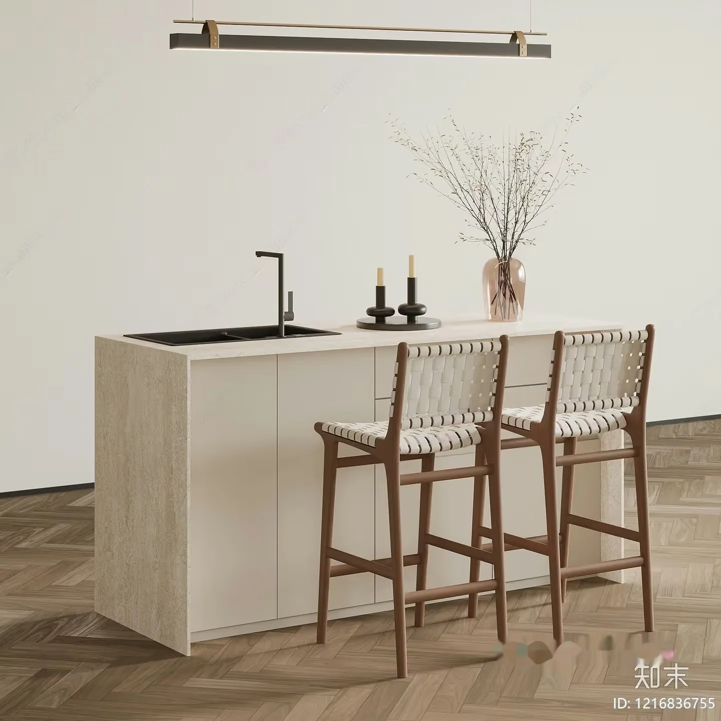 Modern Kitchen Island 3D Model – 18330 – VRAY Render