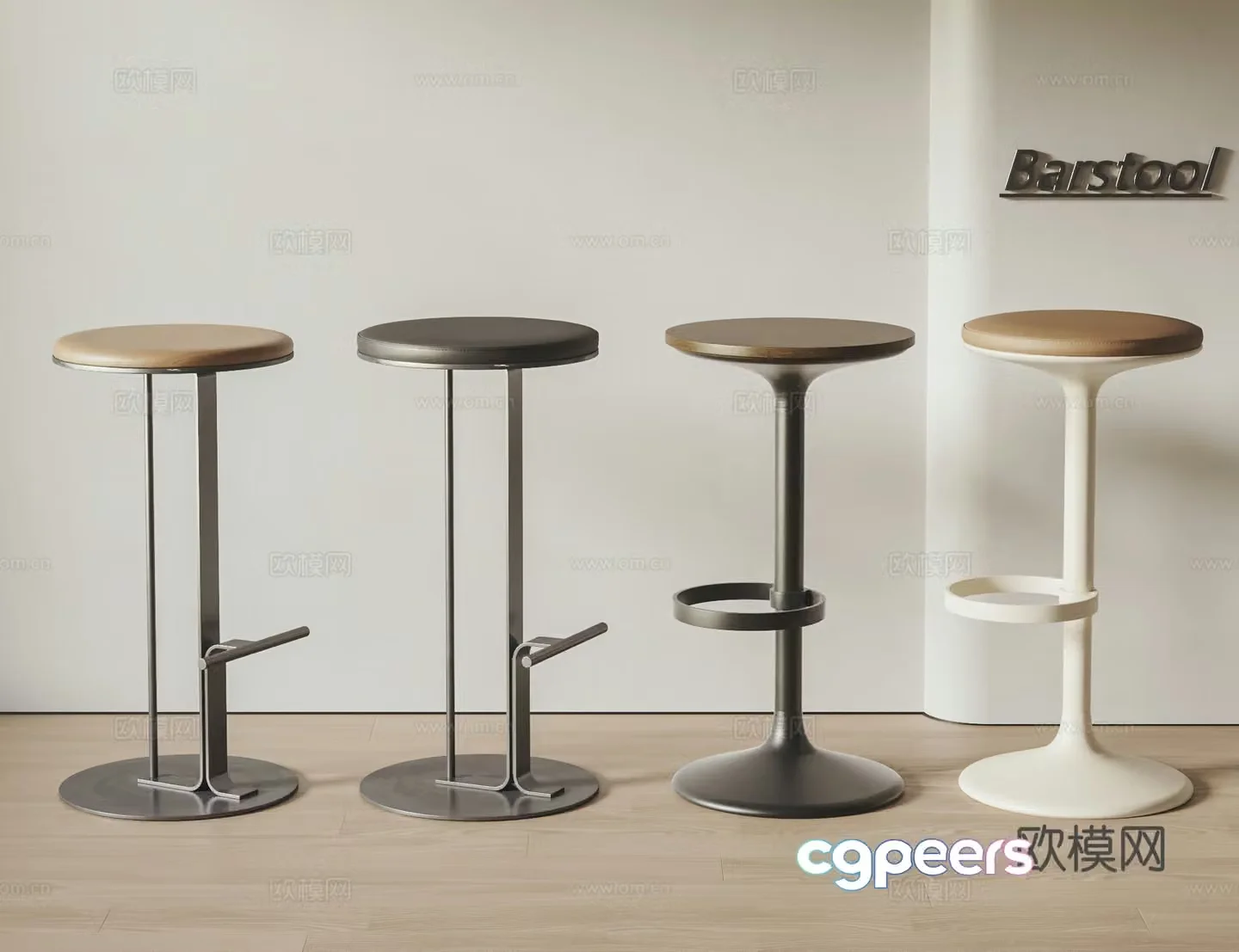 Modern bar chair combination solid wood bar chair metal bar chair iron bar chair solid wood bar stool 3D model