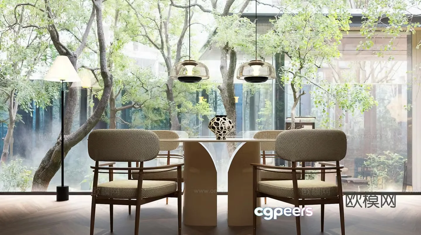 Modern dining table and chair combination Italian dining table and chair combination 3D model