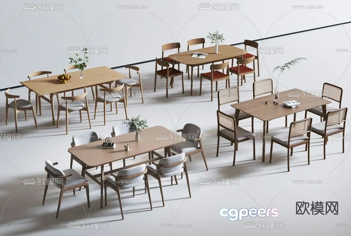 Nordic dining table and chairs strip dining table 3d model