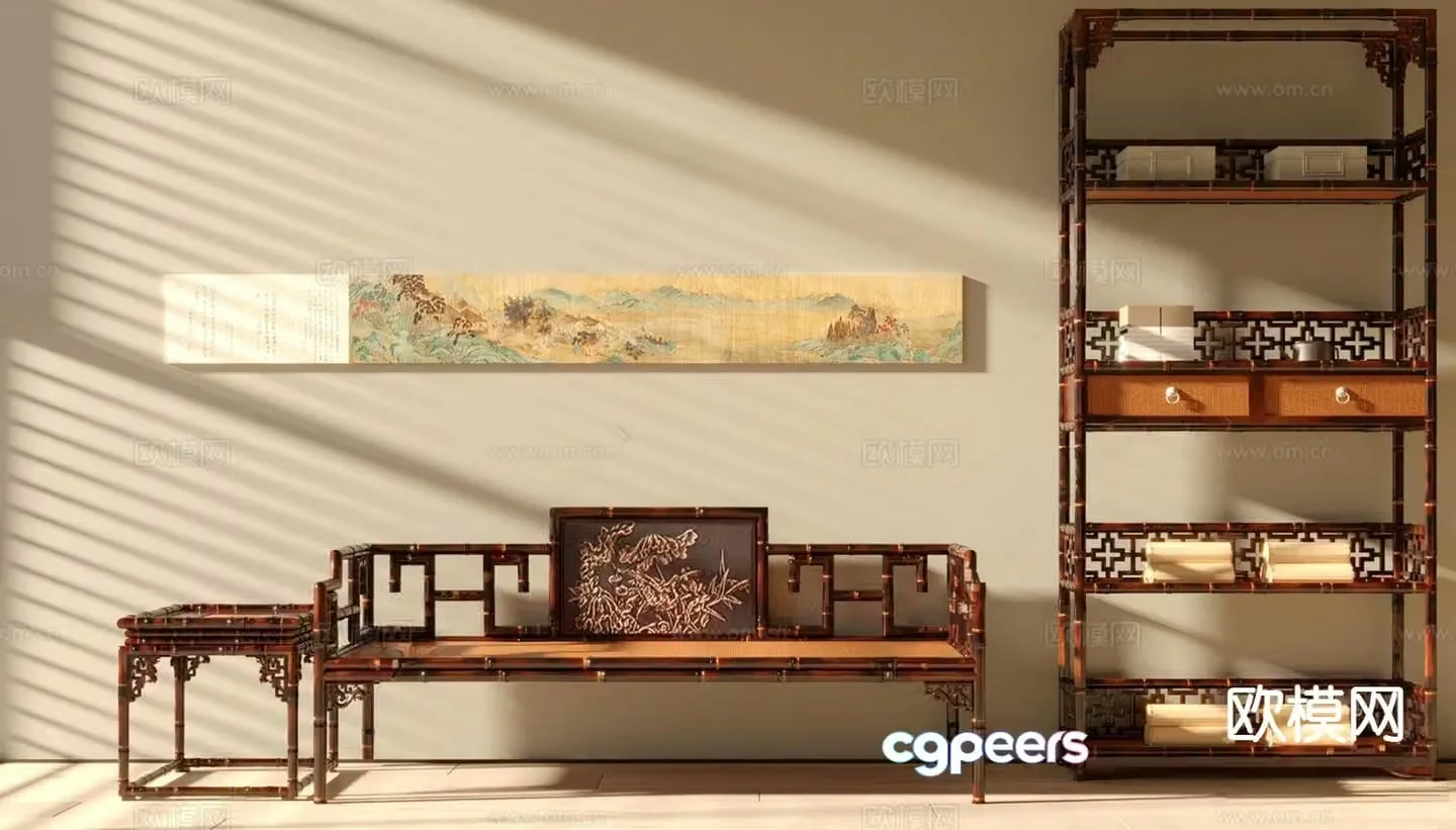 New Chinese style Arhat bed Bogu rack 3D model