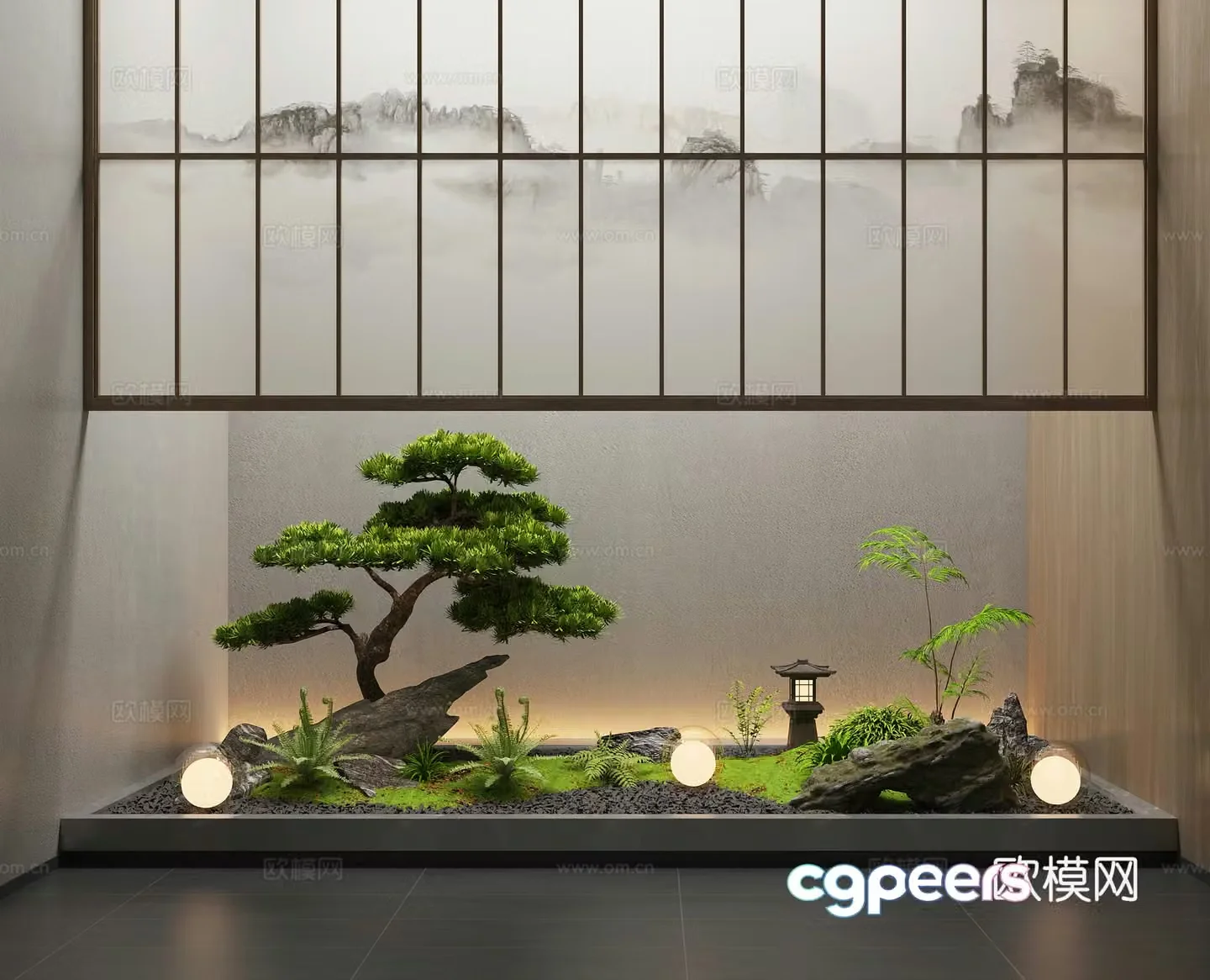 New Chinese-style interior landscape landscaping 3D model