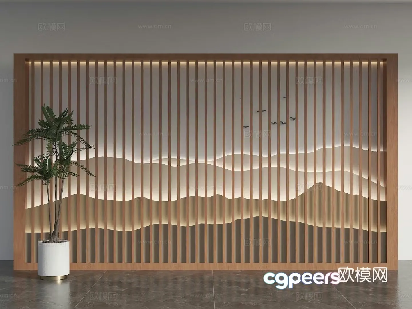 New Chinese style grille background wall landscape background wall landscape grille background wall ink painting background grid 3d model