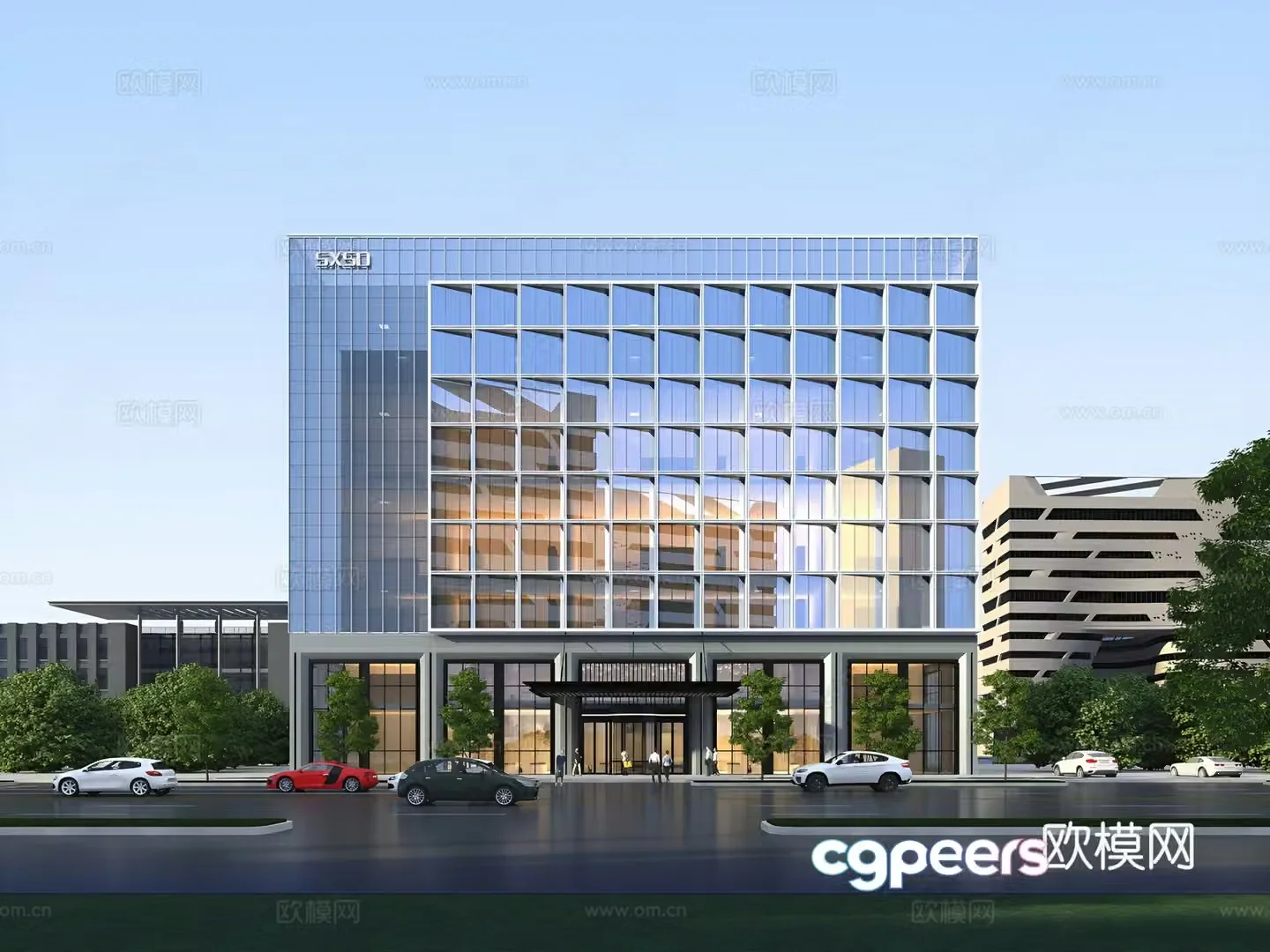 Modern office building glass curtain office building 3d model