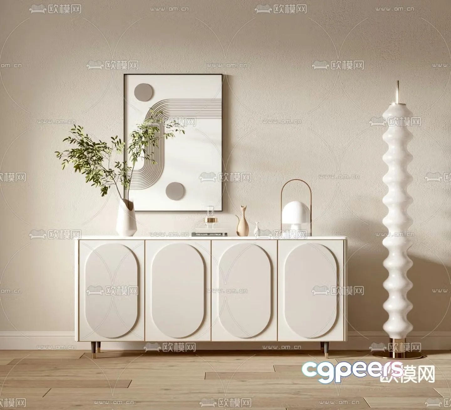 Cream style side cabinet entrance cabinet side view cabinet 3D model