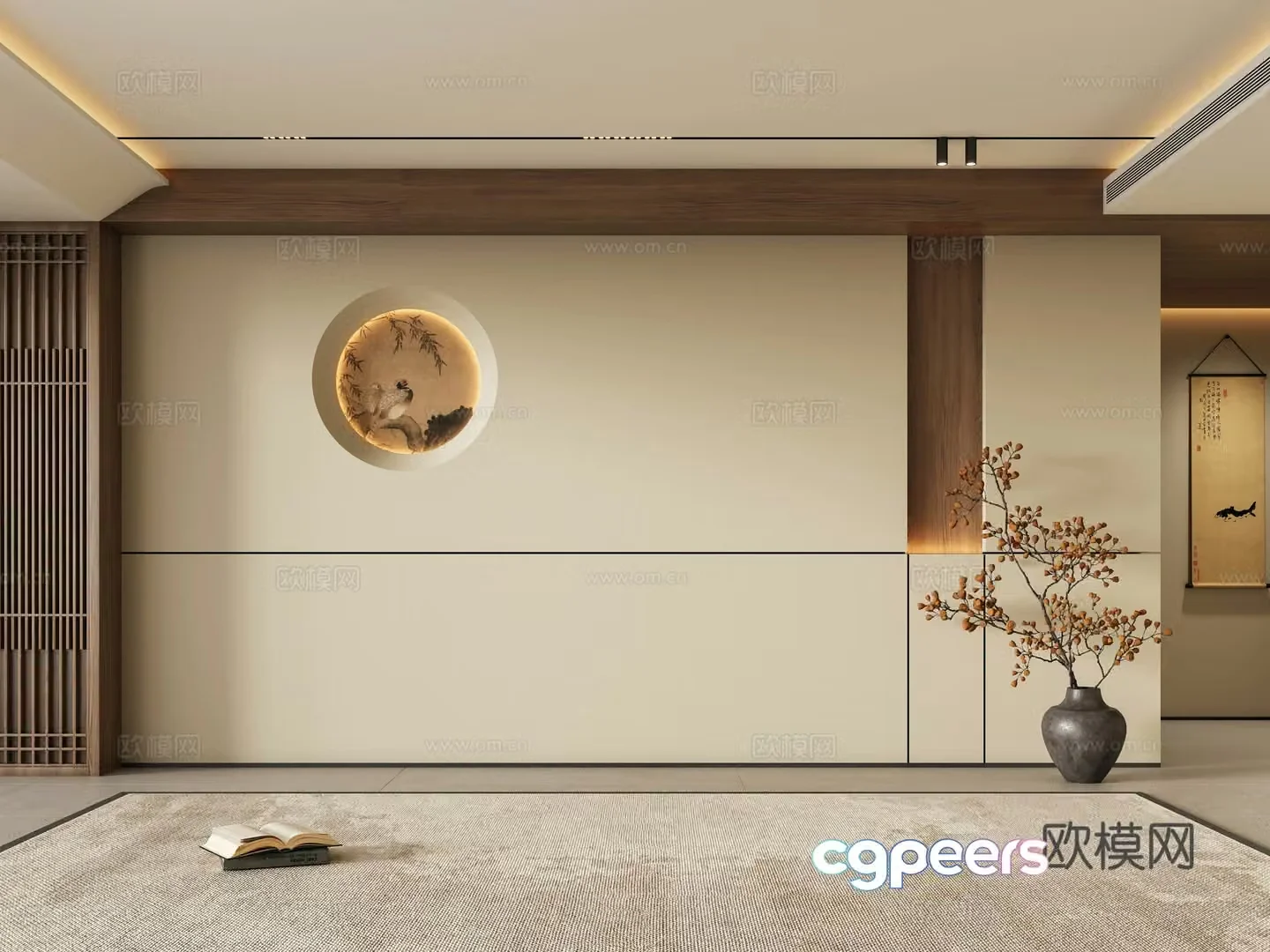 Zen new Chinese sofa background wall 3d model