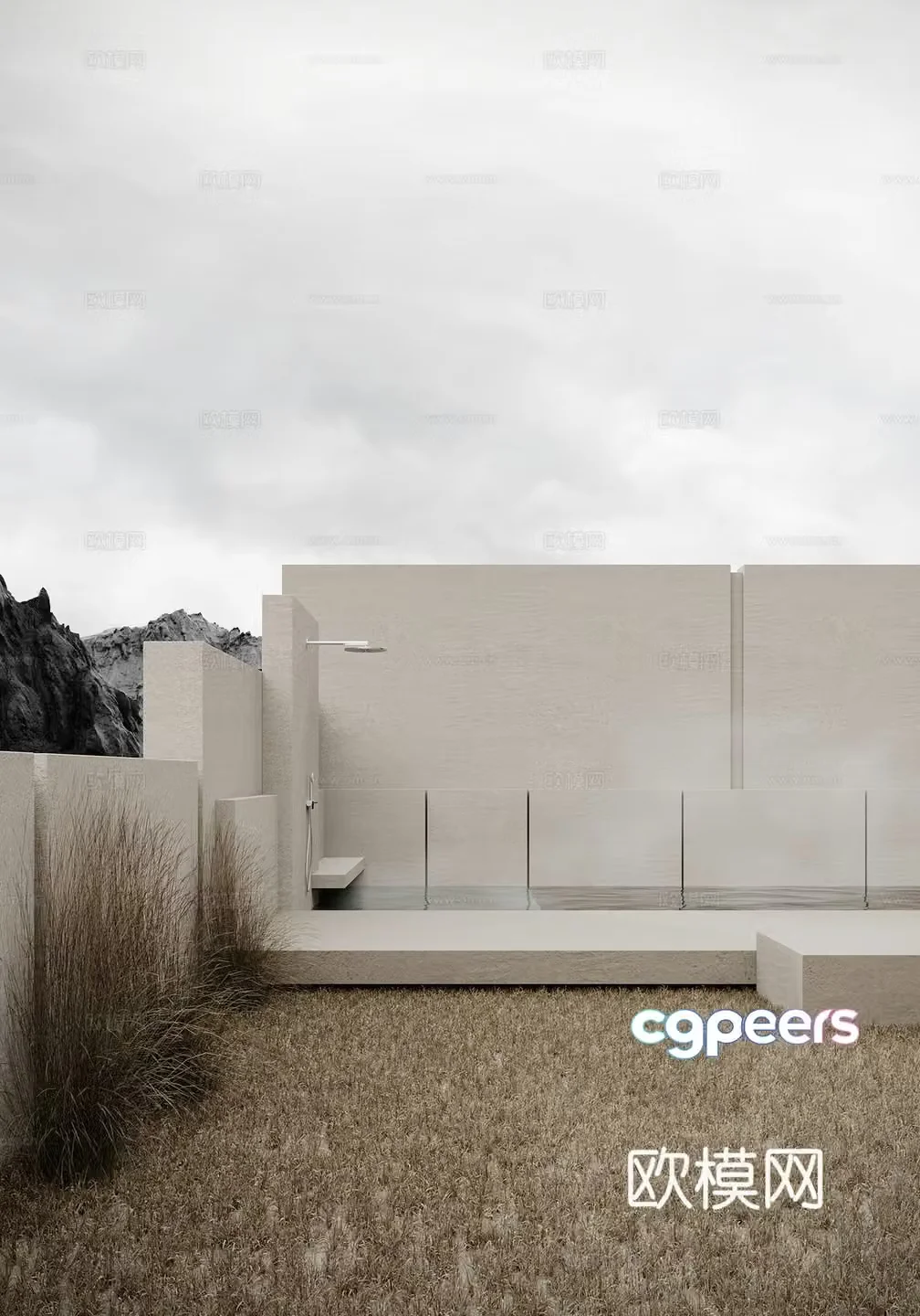 Modern villa swimming pool hot spring 3d model