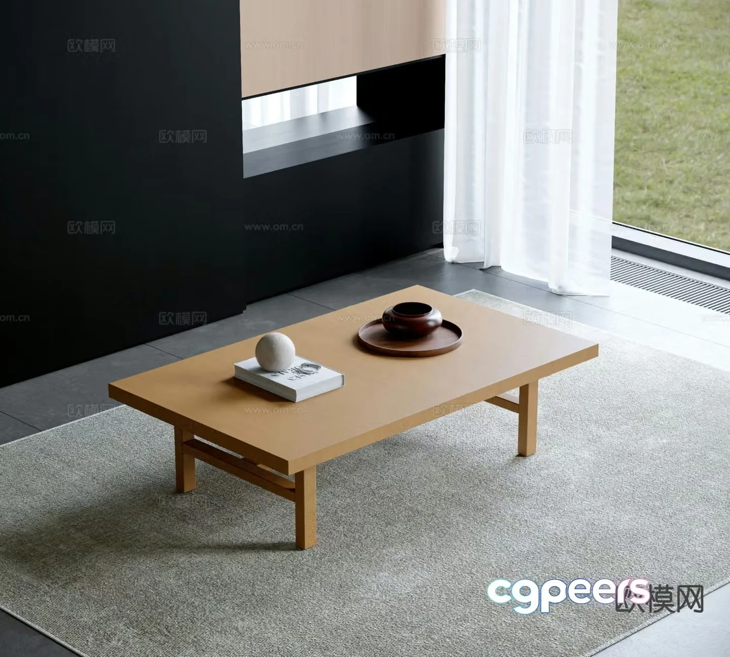 Japanese solid wood coffee table 3d model