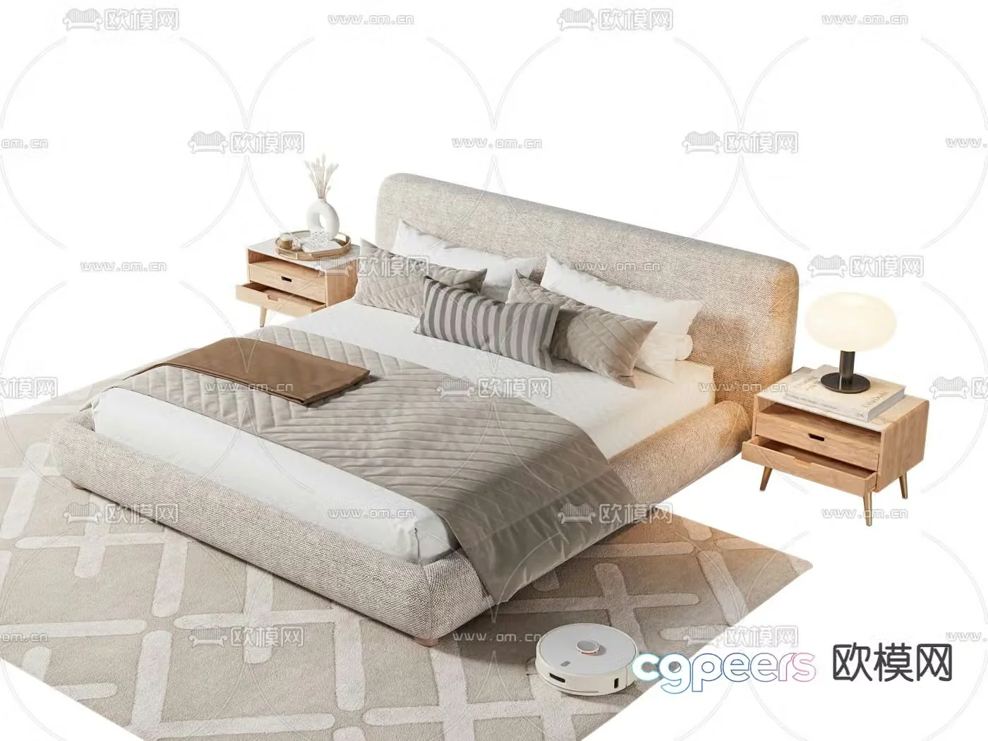 Cream style double bed 3d model