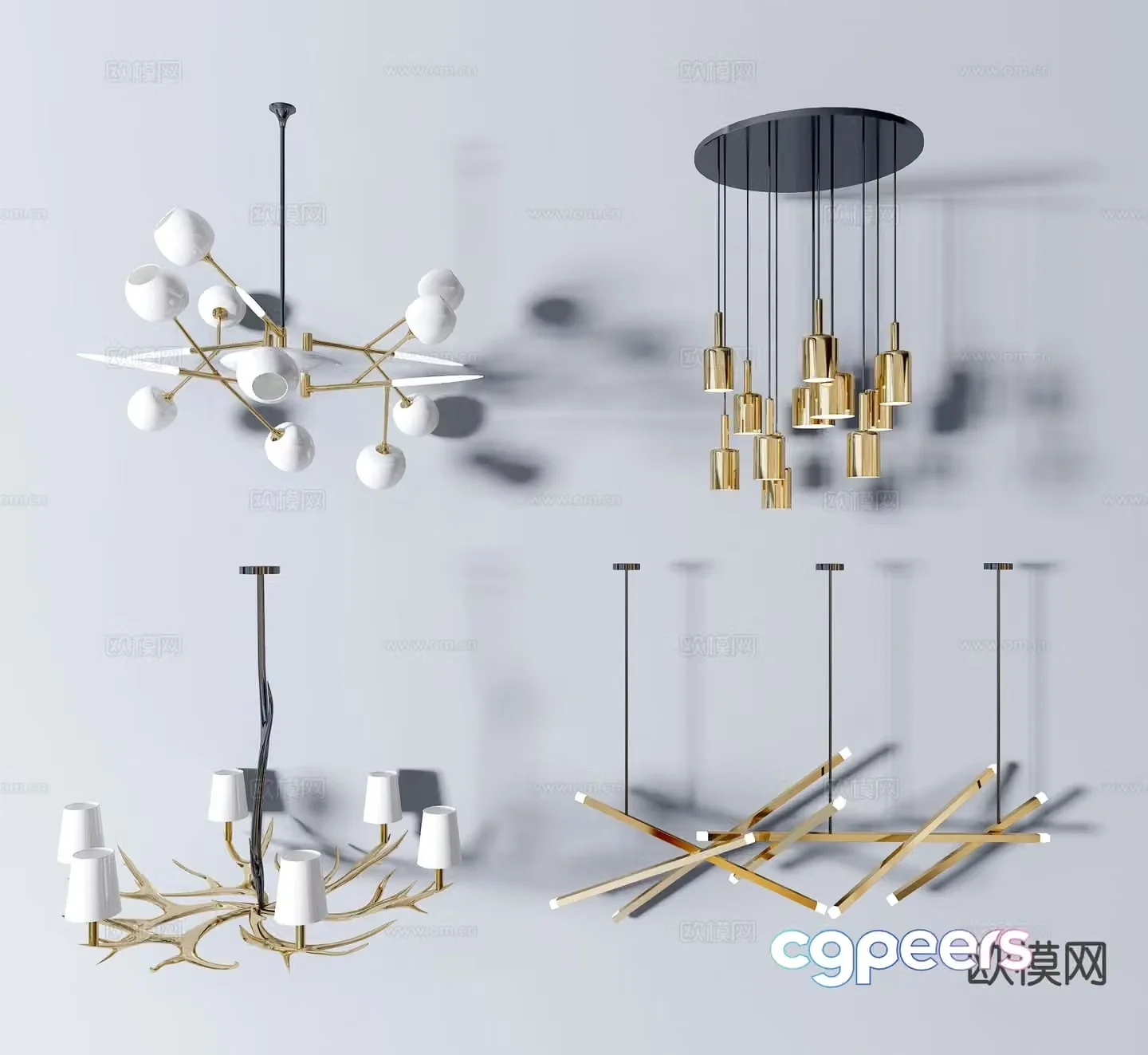 Modern multi-head chandelier 3d model