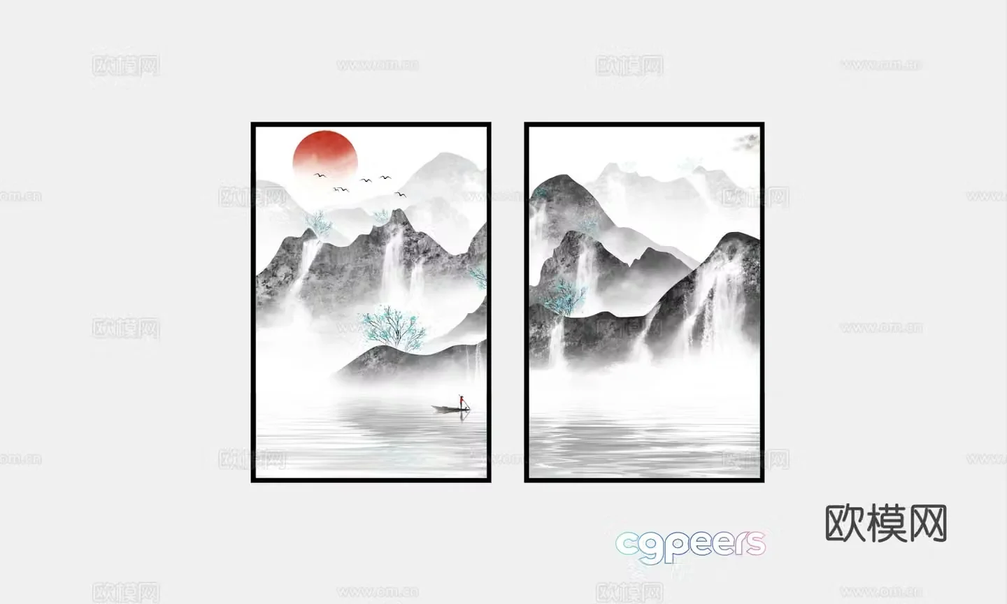 New Chinese style decorative painting landscape painting hanging painting 3D model