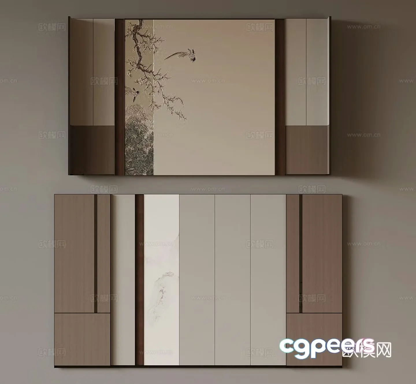 New Chinese style background wall 3d model