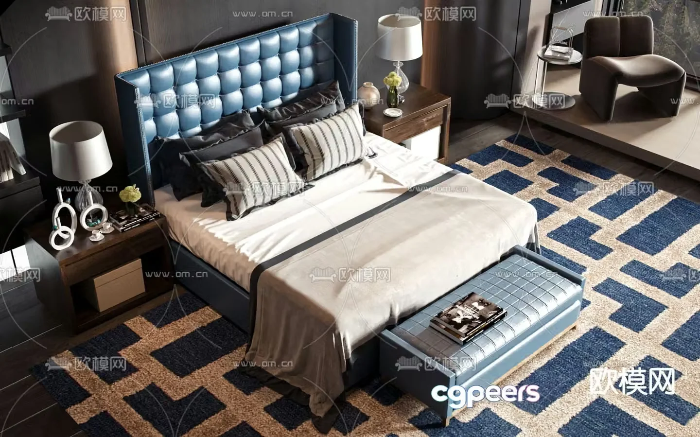 American style double bed commercial bed 3d model